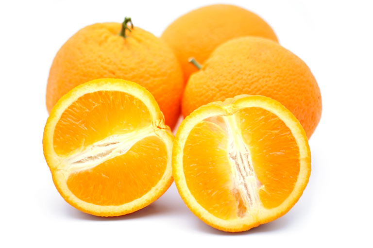 Photograph of whole and cut salustiana oranges