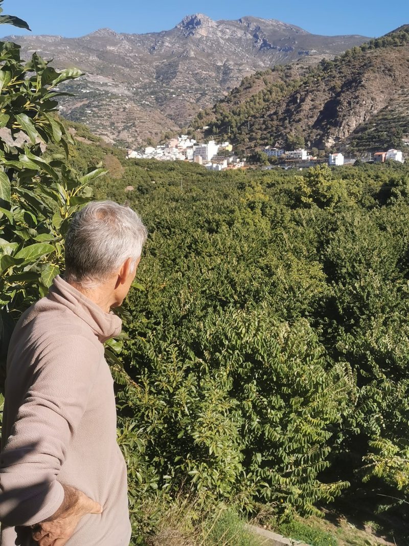 José González looking across a valley to a  nearby town