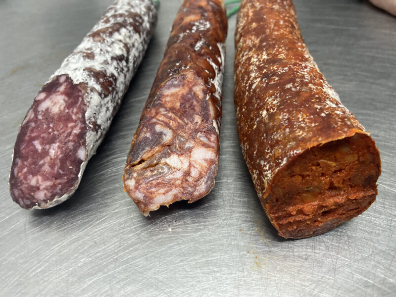 From left to right: salchichón, chorizo and sobrasada