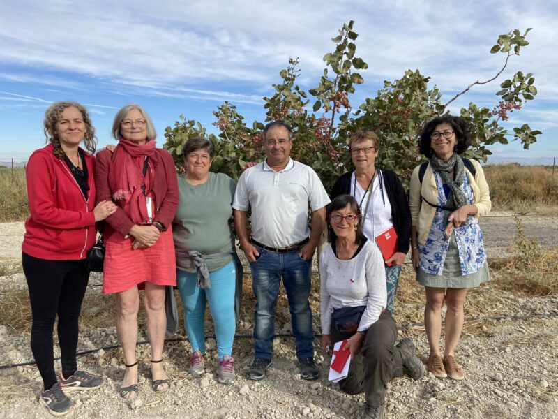 Los anfitriones y los invitados delante de un pistachero